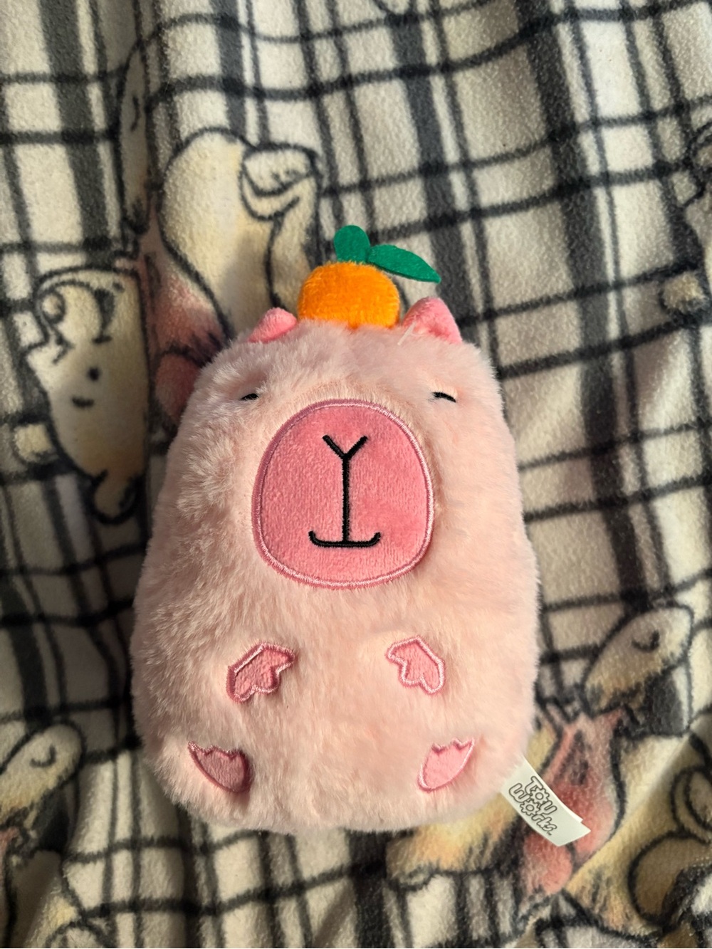 Plush Pink Capybara Toy with Orange Carrot Topper - Soft Small Plush